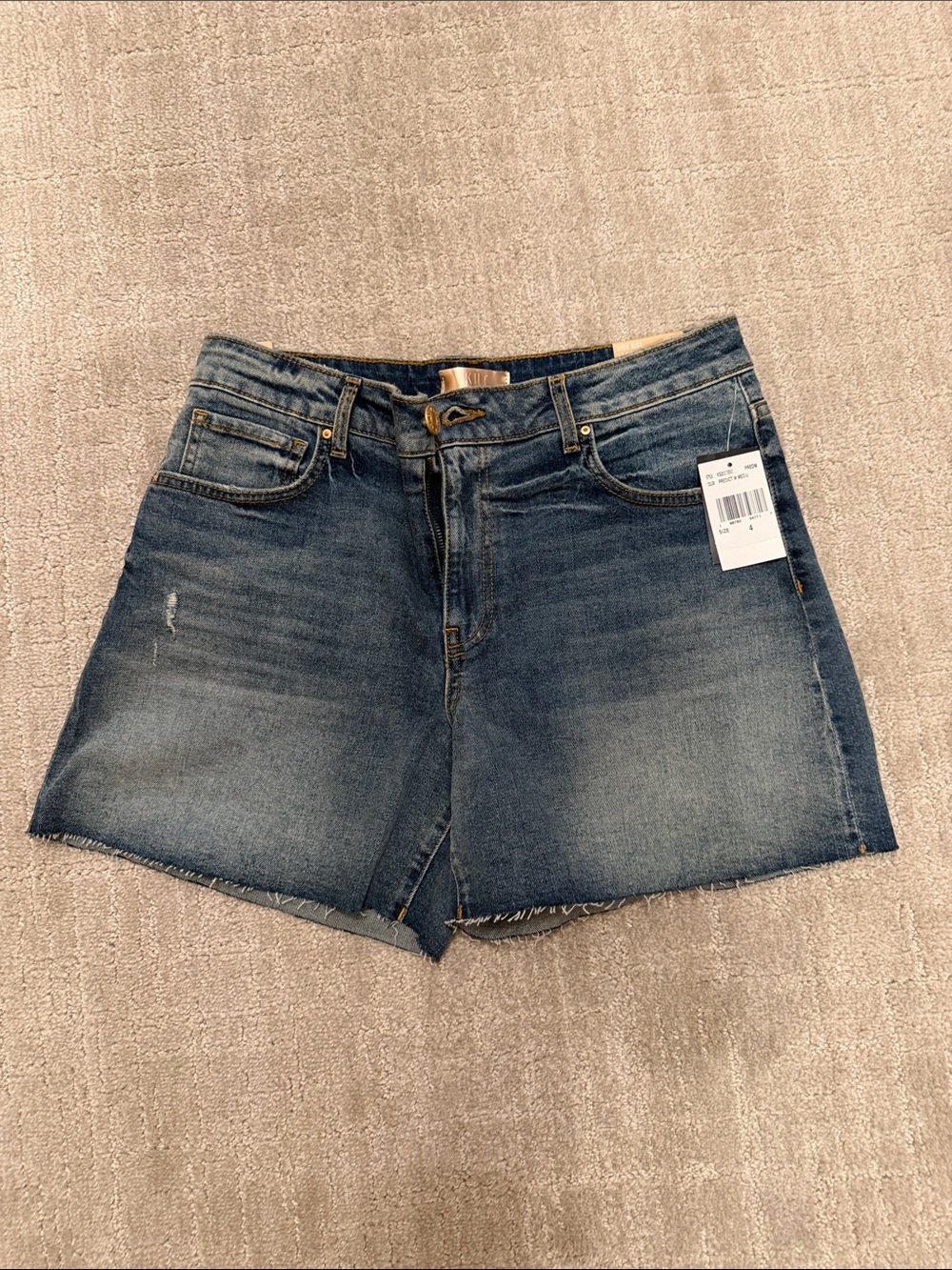 Kut from the Kloth Medium Blue High-Rise Frayed Hem Jean Shorts